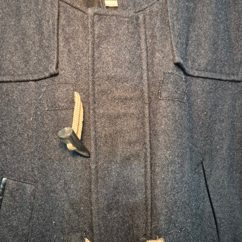 Nautica Mens Charcoal Gray Wool Blend Hooded Duffle Coat Jacket Toggle Front - Picture 5 of 12